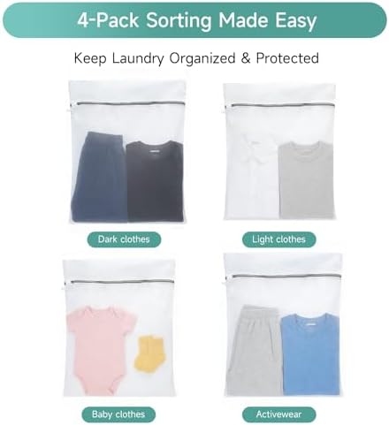 GOGOODA XL Mesh Laundry Bags, 4-Pack Large Wash Bags with Auto-Lock Zipper - Image 4