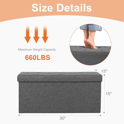 Sweetcrispy 30 Inch Folding Storage Ottoman Bench, Ottoman with Storage - Image 3