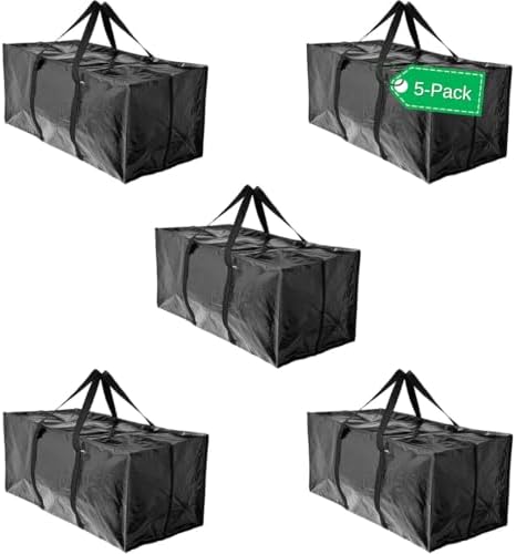 BAG-THAT! 5 Moving Bags Heavy Duty Extra Large Stronger Handles Wrap Storage Totes Zippered Reusable Packing Bags Moving Supplies Storage Boxes Storage totes Moving Boxes Packing Supplies Packing Box by BAGTHAT