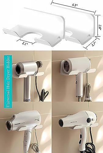 2-Pack Universal Hair Dryer Holder, Self Adhesive Wall Mount, White - Image 2