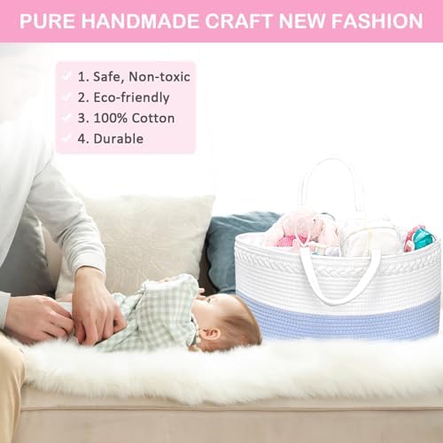 X-Large Baby Diaper Caddy Organizer, Cotton Rope Nursery Storage Basket - Image 2