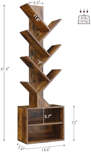 SUNMORY 6 Tier Tree Bookshelf, Tall Small Bookcase with Storage Cabinet - Image 2