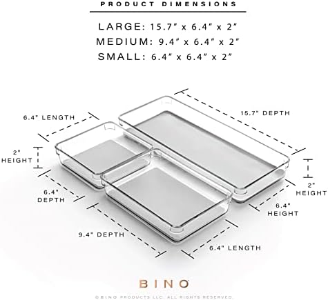 BINO | 3-Piece Drawer Organizer Bin Set - Grey, Large | THE MODULAR+ | Multi-Purpose Storage | Soft-Grip Lining and Non-Slip Rubber Feet | Durable | BPA-Free | Desk Drawer Organizer | Vanity Organizer - Image 3
