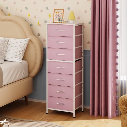 WLIVE Fabric Dresser for Bedroom, 7 Drawer Dressers Chest of Drawers, Pink - Image 5