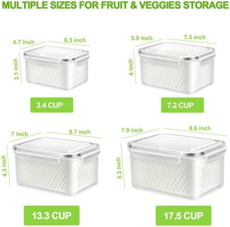 TBMax Fruit Storage Containers for Fridge Organizers and Storage, 4 Pack Large Produce Saver with Airtight Lid & Colander for Berry Lettuce Salad Vegetable Storage, Refrigerator Organizers - Image 6