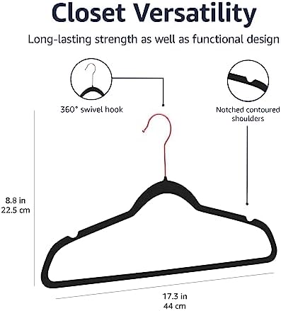 Amazon Basics Slim Velvet Non-Slip Space Saving Suit Clothes Hangers, Closet Organizer, Black/Rose Gold, 100-Pack - Image 5