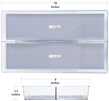 Glad Drawer Organizer Bin, Divided Clear Plastic Storage Tray for Junk Drawers, Kitchen Utensils, Bathroom Vanity & Organizing Pantry-BPA Free, Food Safe, Non Slip, 15x9 (2-Compartment) (Pack of 6) - Image 2