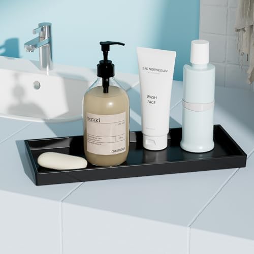 Vanity and Bathroom Tray, 11.8" ABS Countertop Organizer,Waterproof Vanity Tray for Toilet Tank,Perfume,Soap,Keys,Bathroom Accessories,Kitchen and Bath Trays,Non Slip Small Trays,Black - Image 3