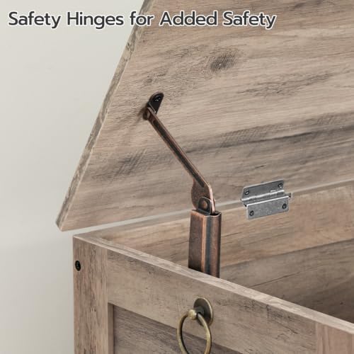 HOOBRO Toy Box, Retro Wooden Look Storage Chest with Safety Hinge, Entryway Storage Bench Supports 330 lb, 39.4 x 15.7 x 18.9 Inches Toy Chest Organizer, Easy Assembly (Greige) BG100CW01G1 - Image 6