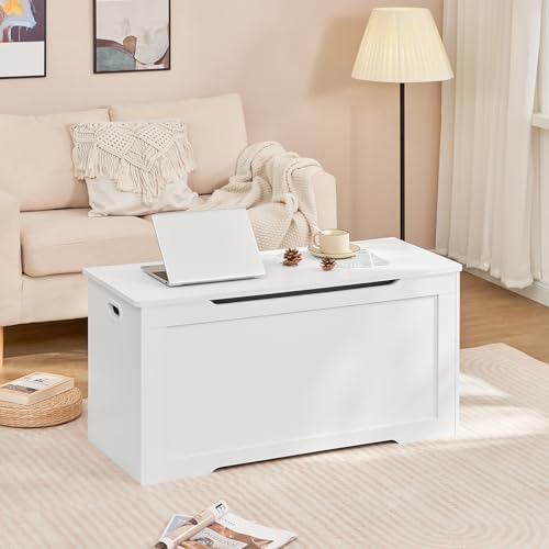 usikey 39.4” Toy Chest, Toy Box for Living Room, Storage Chest with 2 Safety Hinges, Lift Top Storage Bench, Storage Trunk, for Bedroom, Entryway, White - Image 2
