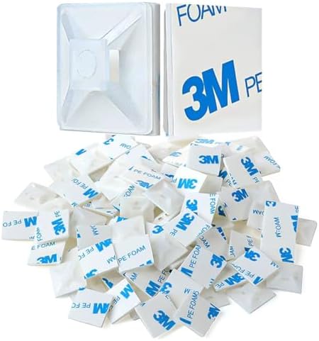 XHF 200 PCS 1/2" White Self Adhesive Cable Zip Tie Mounts Wire Cable Clips Holders Management Anchors Organizer Holders Squares(HS-100) by XHF