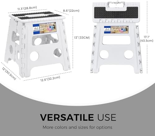 ACKO Folding Step Stool - 13" Height Premium Heavy Duty Step Stools for Adults and Kids, Upgrade Step Stool Kitchen Garden Bathroom Stepping Stool (White) - Image 2