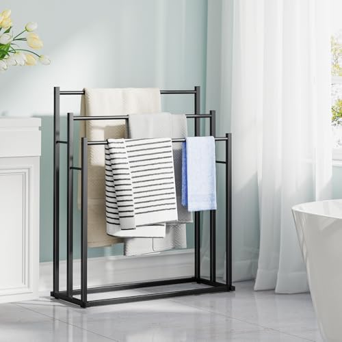 Honiter Towel Racks for Bathroom, 3 Tier Wide Towel Drying Rack Outdoor, Free Standing Towel Rack, Pool Towel Blanket Stand and Display Rack for Oversized Bath Towels, Black - Image 2