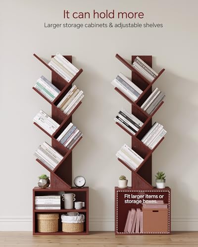 SUNMORY 6 Tier Tree Bookshelf, Tall Small Bookcase with Storage Cabinet - Image 3