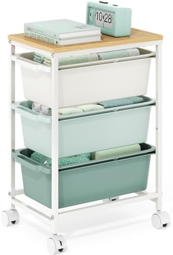KINGBOARD Slim Rolling Cart with 3 Drawers, Metal Utility Storage Cart by KINGBOARD