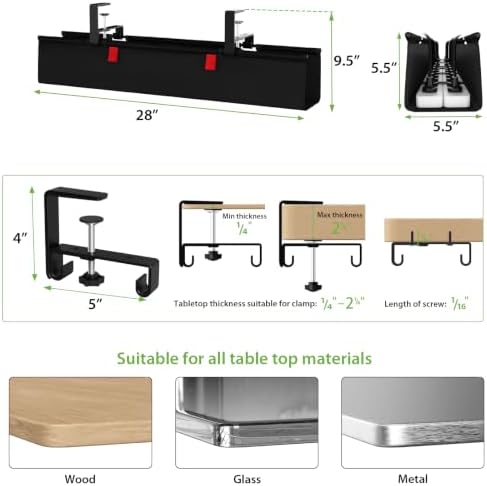 KEEGH No Drill Fabric Under Desk Cable Management Tray 28 in,Black - Image 4