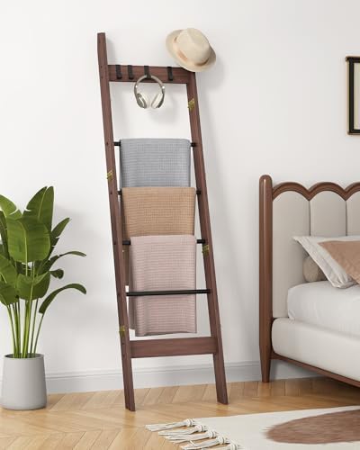 Hzuaneri Blanket Ladder Decorative Quilt Rack with 4 Removable Hooks - Image 5