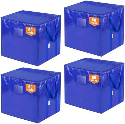 TICONN 4 Pack Extra Large Moving Bags with Zippers & Carrying Handles, Heavy-Duty Storage Tote Moving Boxes for Space Saving (4 PK, 60 Gallon) by TICONN