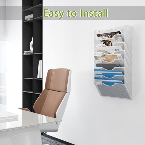 EasyPAG 8 Pocket Mesh Wall File Organizer, Hanging Paper Folder Holder with Classify Label, Vertical Wall Mount Mail Organizer for Office Home Classroom, White - Image 6