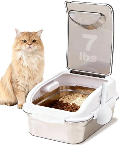 304 Stainless Steel Dog Food Storage Container with Lid for Cat Bird Pet Dry Food Treats, Mouse Proof Small Storage Bin Fits Up To 7 Lbs, Coming With Scoop by Home