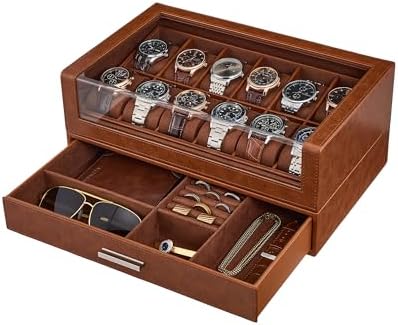 ProCase Watch Box for Men, 12 Slots Watch Display Holder -Brown by ProCase