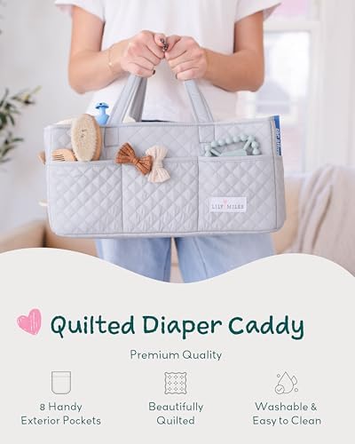 Lily Miles Baby Diaper Caddy Organizer, Nursery Storage Tote for Newborn Essentials and Diaper Change Station, Gift for Baby Shower and Registry Must-Have (Heather Gray) - Image 2