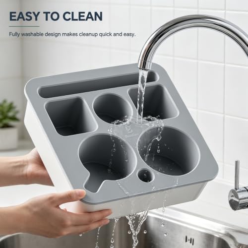 Couch Cup Holder Tray, Anti-Spill Couch Caddy, White-Black - Image 7