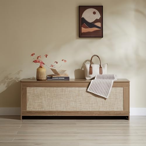 51.2" Storage Chest Extra Large, Rattan Storage Bench,(Cherry Brown by ZenFang