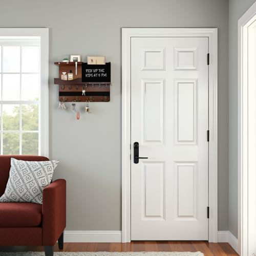 Key Holder Wall Mount with Shelf, Key Hooks for Wall, Brown - Image 5