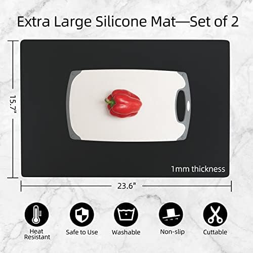 2 Pack Silicone Mats for Kitchen Counter, Treerit 23.62" x 15.75" Thick Large Silicone Mat, Nonskid Heat Resistant Countertop Protector, Easy to Clean, Black - Image 2