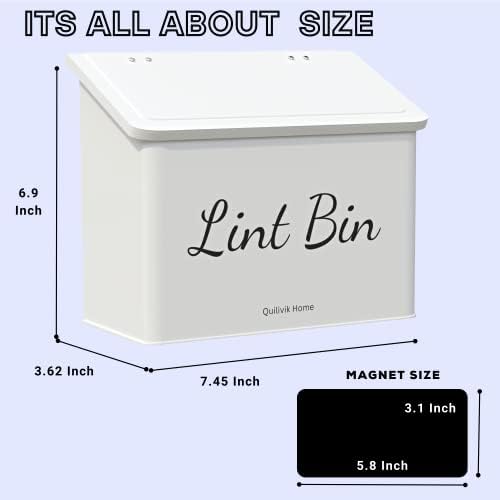 Metal Magnetic Lint Bin With Lid For Laundry Room Decor With Small Lint Holder Bin| Metal Box| Lint Holder Bins for Organzation (White, Small) - Image 2
