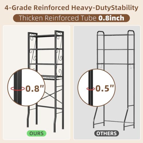 Over-The-Toilet Storage Rack 4-Tier,Bathroom Organizer Shelf Over Toilet,Adjustable Wooden Shelves and Basket,Freestanding Above Toilet Shelf,Space Saver for Rooms(Black Rack-Black Shelves) - Image 4