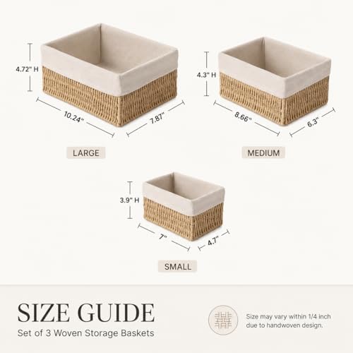 Wicker Storage Baskets Set of 3, Bathroom & Shelf Bins - Image 5