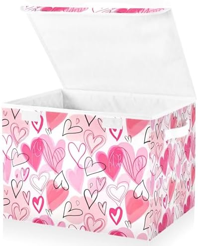 Valentine's Day Storage Bins with Lids and Carrying Handle,Foldable Storage Boxes Organizer Containers Baskets Cube with Cover for Home Bedroom Closet Office - Image 2