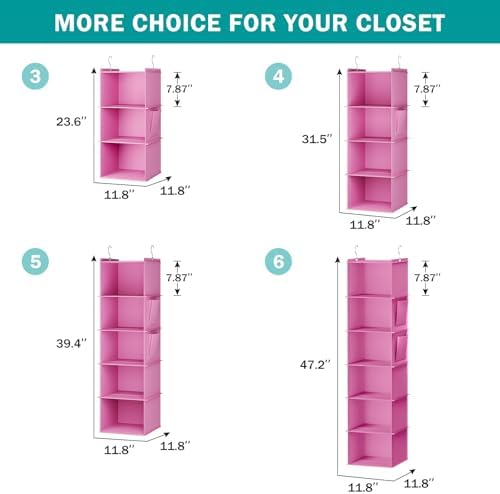 YOUDENOVA Hanging Closet Organizer and Storage, 4-Shelf, Light Pink - Image 5