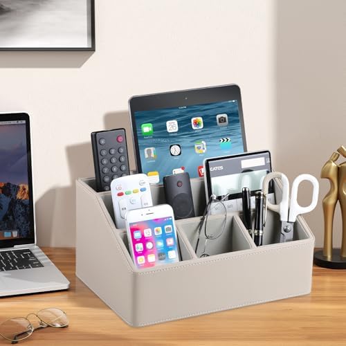 PU Leather Desk Organizer, Remote Control Holder (Dark Beige) - Image 6