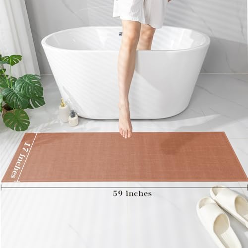 chakme Bathroom Rugs Mat 59x17, Ultra Thin Non Slip Bath Rug Runner Quick Dry Absorbent Bath Mat for Bathroom, (Dark Pink, 59"x17") - Image 2