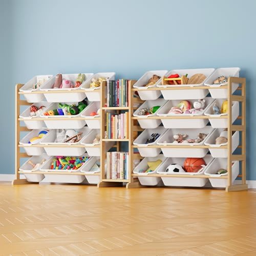 SpaceAid Large Toy Storage Organizer with 24 Bins and 3 Shelves, Toy Organizers Storage Bookshelf, Kids Bin Shelf Box Bookcase for Bedroom Playroom Organization Room Decor, White by SpaceAid