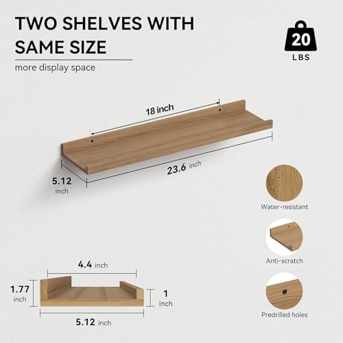 Boswillon Floating Shelves Set of 2, Long Wall Shelf with Lip, 24in, Oak - Image 3