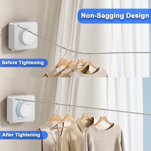 Retractable Clothesline Indoor Outdoor 16.2Ft Non-Sag(1, White) - Image 3