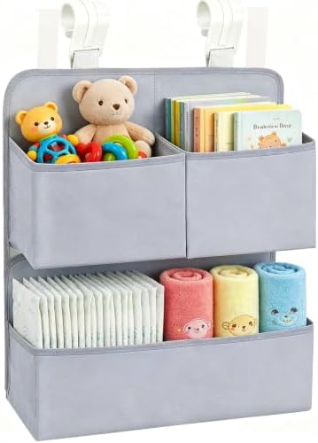 Hanging Diaper Organizer for Bassinet/Crib/Playpen/Playard – Hold 80+ Diapers - Changing Table Diaper Holder Attachment Accessories- Diaper Stacker Nursery Caddy Organizer (Gray) by KIKJOK