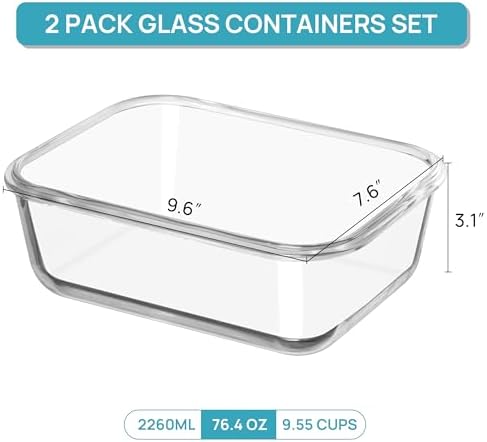 Vtopmart 2Pack 2260ml/76.4oz Extra Large Glass Storage Containers, Grey - Image 2