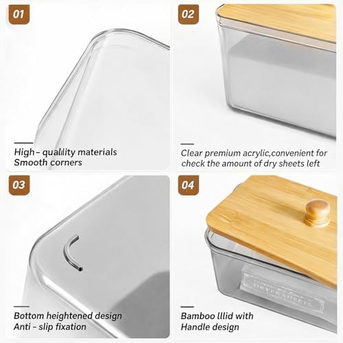 Dryer Sheet Holder with Bamboo Lid, Acrylic Dryer Sheet Container - Image 5