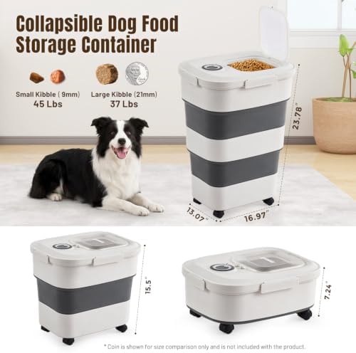ZOMISIA 40-50lbs Collapsible Dog Food Storage Container with Wheels, Grey - Image 2