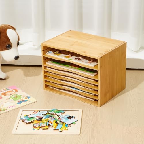 1 Pack Bamboo Puzzle Storage Rack, 7-tier, Fits Standard 9" x 12" Puzzles - Image 6