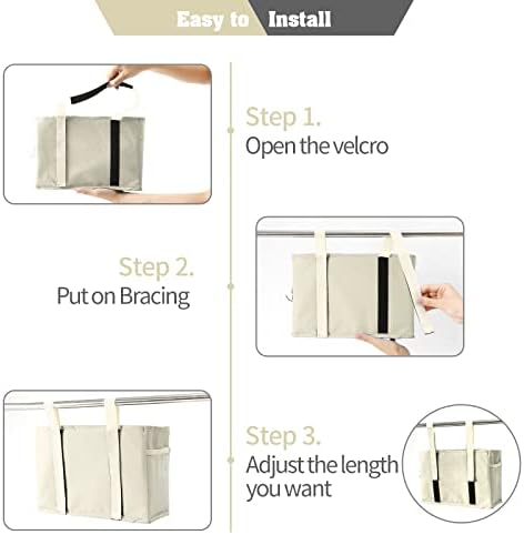 Bseash Bunk Bed Organizer, Bedside Caddy Hanging Bed Organizer Storage Bag with 4 Pockets and 2 Hooks, for College Dorm Rooms Bed, Hospital Bed, Baby Bed Rails, 600D Oxford Cloth (Beige) - Image 5