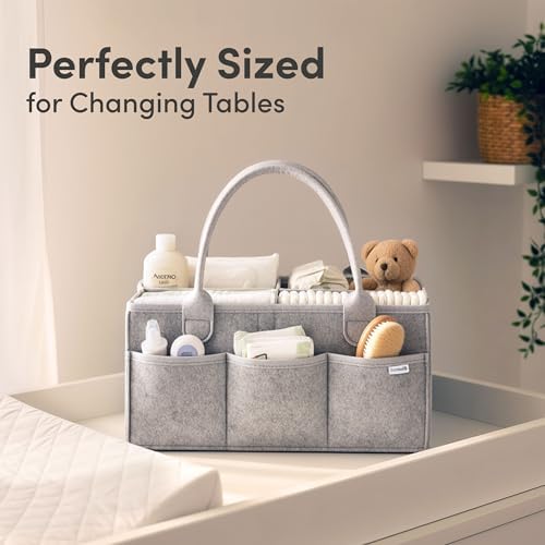 PUTSKA Baby Diaper Caddy Organizer, Felt Nursery Basket, Gray, Large - Image 3