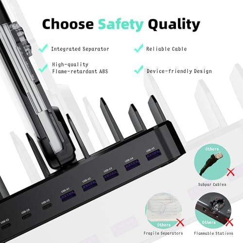 Zobirez 420W 10-Port Fast USB Charging Station for Multiple Devices, Black - Image 3