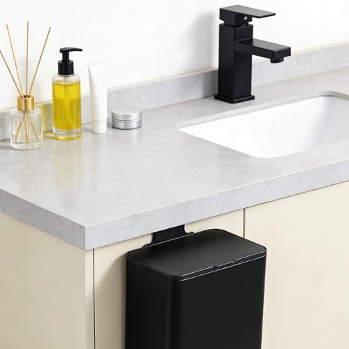 Under Counter Waste Bin, 1.9 Gallon Metal Small Trash Can for Cabinet Door, Hanging Space-Saving Garbage Can with Lid for Kitchen, Bathroom, RV, Office, Black - Image 5