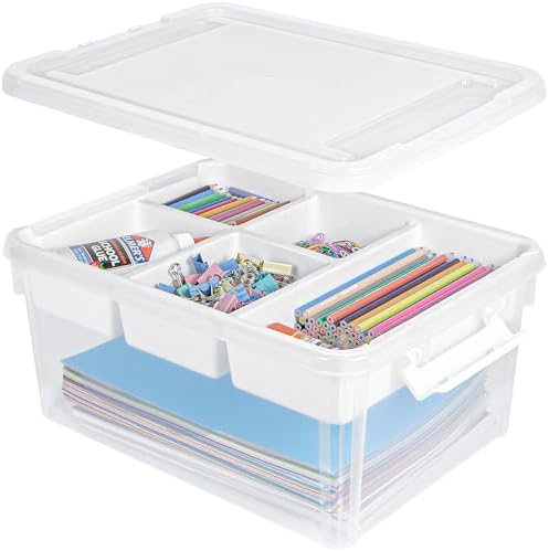 Creahaus 17 Quart Plastic Storage Box with Removable Tray Durable Craft Organizers and Storage Stackable Storage Container for Organizing Bead, Art, Sewing, Playdoh (Clear) by Creahaus